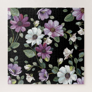 Elegante Cosmos-Blumen: Wasserfarbene Nahtlose. Puzzle