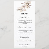Elegante Cotton Blume Black & White Wedding Menükarte (Vorderseite)