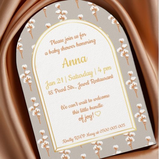 Elegante Cotton Floral Arch Baby Dusche Einladung