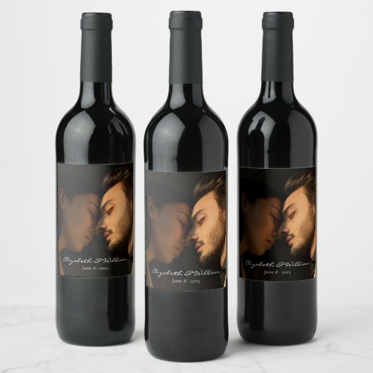 Elegante Couple Foto Jahrestag Hochzeit Weinetikett (Flaschen)