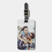 Elegante Couple Foto Liebe Script Gepäckanhänger (Vorderseite vertikal)