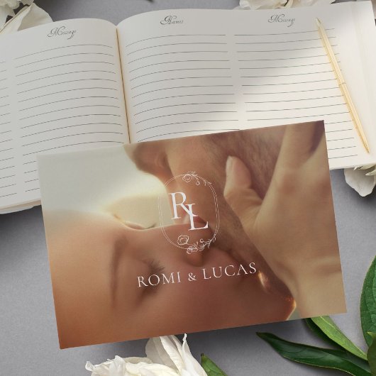 Elegante Couple Foto Monogram Wedding Gästebuch