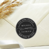 Elegante Couple Names Wedding Rücksendeadresse Runder Aufkleber