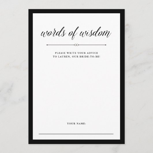 Elegante Couture | Brautparty Advisor Card Hinweiskarte (Vorderseite)