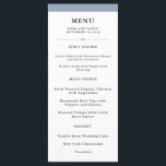 Elegante Couture | Dusty Blue Wedding Menu Menükarte<br><div class="desc">Dieses elegante,  stilvolle Hochzeitsmenü besticht durch schicken schwarzen Text auf weißem Hintergrund,  der von staubblauer Farbe gesäumt ist.</div>
