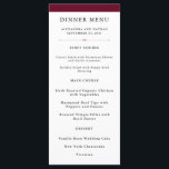 Elegante Couture | Marsala Wedding Menu Menükarte<br><div class="desc">Dieses elegante,  stilvolle Hochzeitsmenü besticht durch schicken schwarzen Text auf weißem Hintergrund,  umgeben von Marsala.</div>