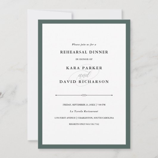 Elegante Couture | Rich Green Probe Dinner Einladung (Vorderseite)