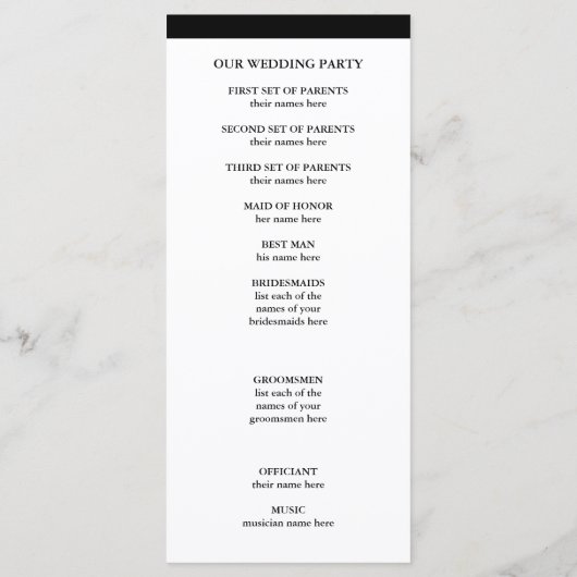 Elegante Couture | Schwarz-Weiß-Hochzeitsprogramm Programm (Rückseite)