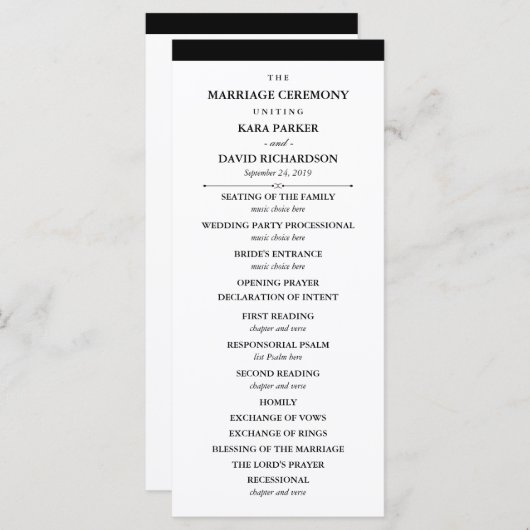 Elegante Couture | Schwarz-Weiß-Hochzeitsprogramm Programm (Vorne/Hinten)