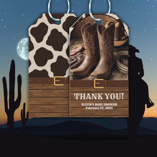 Elegante Cowgirl Boots Baby Shower Geschenkanhänger