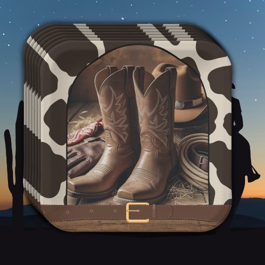 Elegante Cowgirl Boots Baby Shower Pappteller