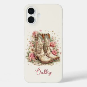 Elegante Cowgirl-Stiefel mit Blumen monogrammiert iPhone 16 Plus Hülle