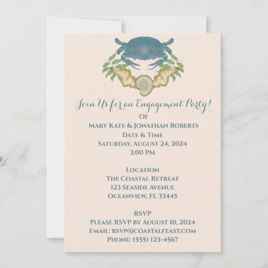 Elegante Crab Feast Watercolor Verlobung Einladung (Vorderseite)