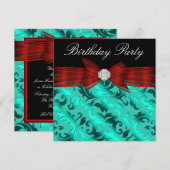 Elegante Cranberry Red Aquamarin Blue Birthday Par Einladung (Vorne/Hinten)