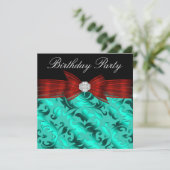 Elegante Cranberry Red Aquamarin Blue Birthday Par Einladung (Stehend Vorderseite)