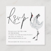 Elegante Crane Bird Script QR Code Wedding RSVP Begleitkarte (Vorderseite)