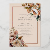 Elegante Cream Autumn Wassercolor Blume Hochzeit Folieneinladung (Vorderseite)