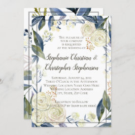 Elegante Cream Blue Watercolor Blume Hochzeit Einladung