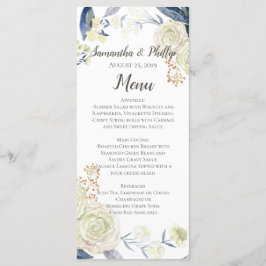 Elegante Cream Blue Watercolor Blume Menükarte