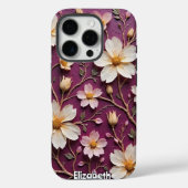Elegante Cream-Blume auf Texturierten Lila Case-Mate iPhone Hülle (Rückseite)