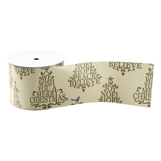 Elegante Cream Christmas Typografy Script Ripsband (Spule)