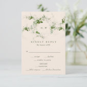 Elegante Cream Eucalyptus Wreath Monogram Wedding RSVP Karte (Stehend Vorderseite)