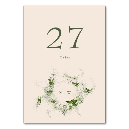 Elegante Cream Eucalyptus Wreath Monogram Wedding Tischnummer (Vorderseite)