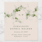 Elegante Cream Eucalyptus Wreath Monogram Wedding Weinetikett (Einzelnes Label)