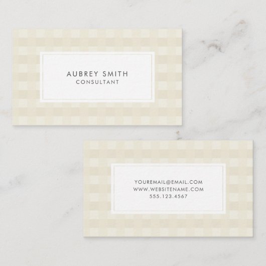 Elegante Cream Gingham Pattern Beruflich Visitenkarte (Vorne/Hinten)
