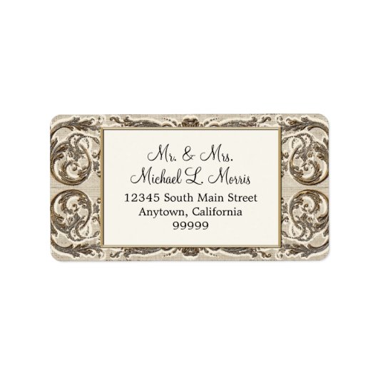 Elegante Cream Gold Baroque Hochzeit Rücksendeadre Adressaufkleber (Vorne)