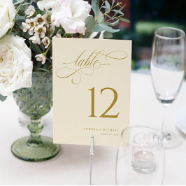 Elegante Cream Gold Script Hochzeiten Tischnummern