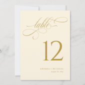 Elegante Cream Gold Script Hochzeiten Tischnummern (Rückseite)