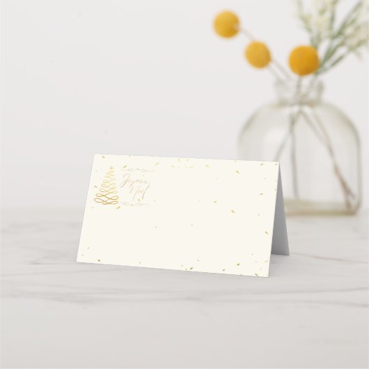 Elegante Cream & Gold Weihnachten Unterhaltung Platzkarte (Vorderseite)