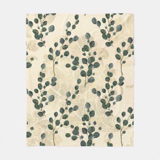 Elegante Cream Green Whimsical Eukalyptus Greenery Fleecedecke (Vorderseite)