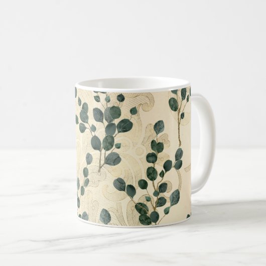 Elegante Cream Green Whimsical Eukalyptus Greenery Kaffeetasse (VorderseiteRechts)