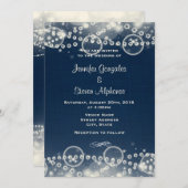 Elegante Cream Lace and Pearls on Blue Wedding Einladung (Vorne/Hinten)