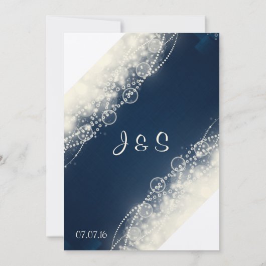 Elegante Cream Lace and Pearls on Blue Wedding Einladung (Rückseite)