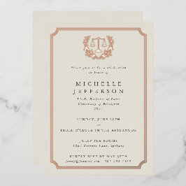 Elegante Cream Law School Graduation Party Folieneinladung