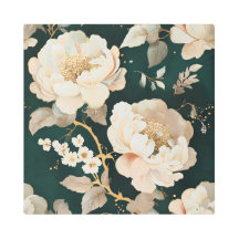 Elegante Cream Peony Metal Wall Art - Dunkelgrün