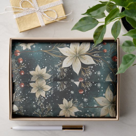 Elegante Cream Poinsettia Weihnachtsdekoupage Seidenpapier (Geschenk)
