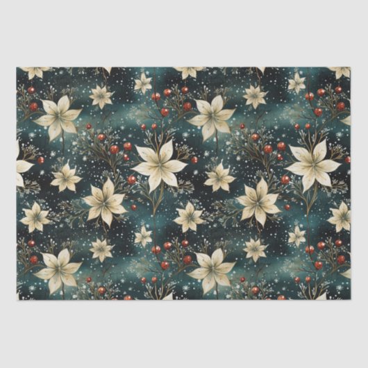 Elegante Cream Poinsettia Weihnachtsdekoupage Seidenpapier (Vorderseite)