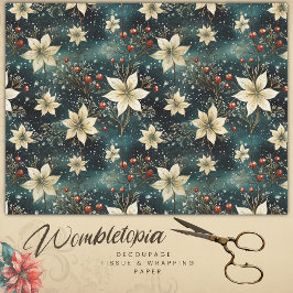 Elegante Cream Poinsettia Weihnachtsdekoupage Seidenpapier