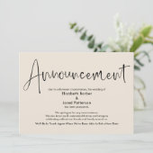 Elegante Cream Postponed Wedding Announcement Card Einladung (Stehend Vorderseite)