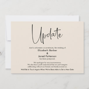 Elegante Cream Postponed Wedding Update Card Einladung