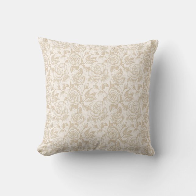 Elegante Cream Rose Floral Kissen (Vorderseite)