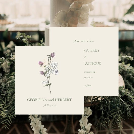 Elegante Cream Sage Clover Wedding Save the Date Einladung