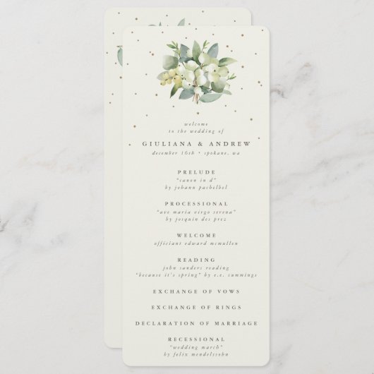 Elegante Cream Snowberry+Eucalyptus Bouquet Weddin Programm (Vorne/Hinten)