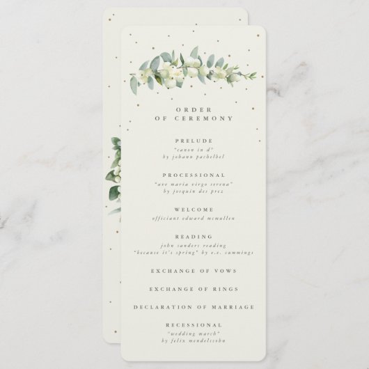 Elegante Cream Snowberry+Eucalyptus Stem Wedding Programm (Vorne/Hinten)