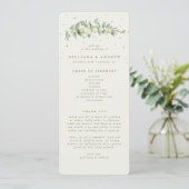Elegante Cream Snowberry+Eucalyptus Stem Wedding Programm (Stehend Vorderseite)