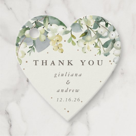 Elegante Cream Snowberry+Eucalyptus Wedding Geschenkanhänger (Vorderseite)